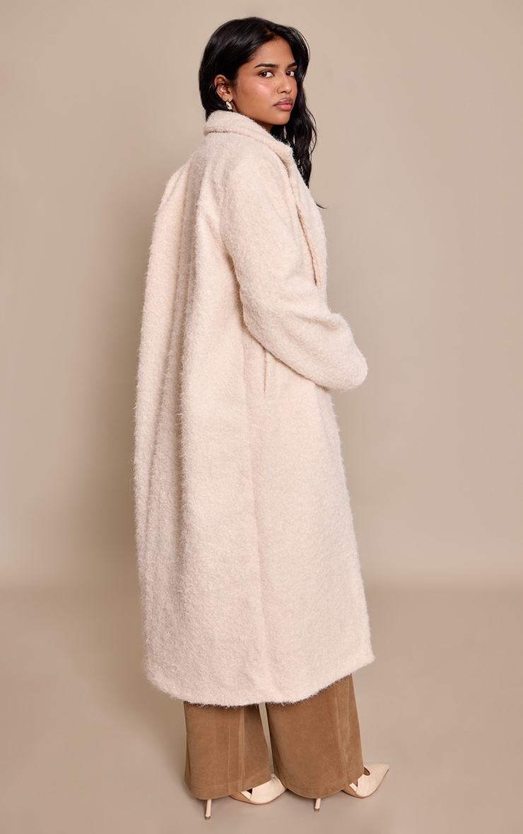 Petite Cream Borg Button Up Maxi Coat image 2