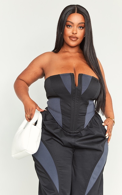 Plus Black V Bar Panel Detail Corset
