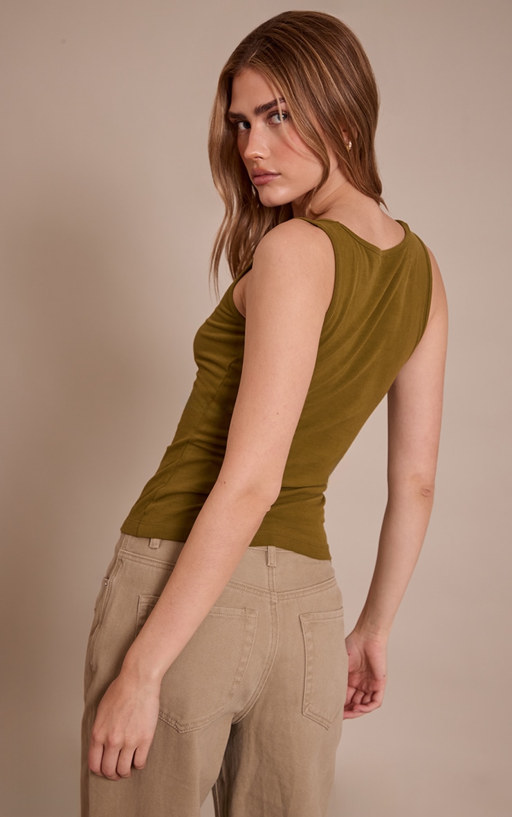 Olive Soft Cotton V Neck Vest Top image 2
