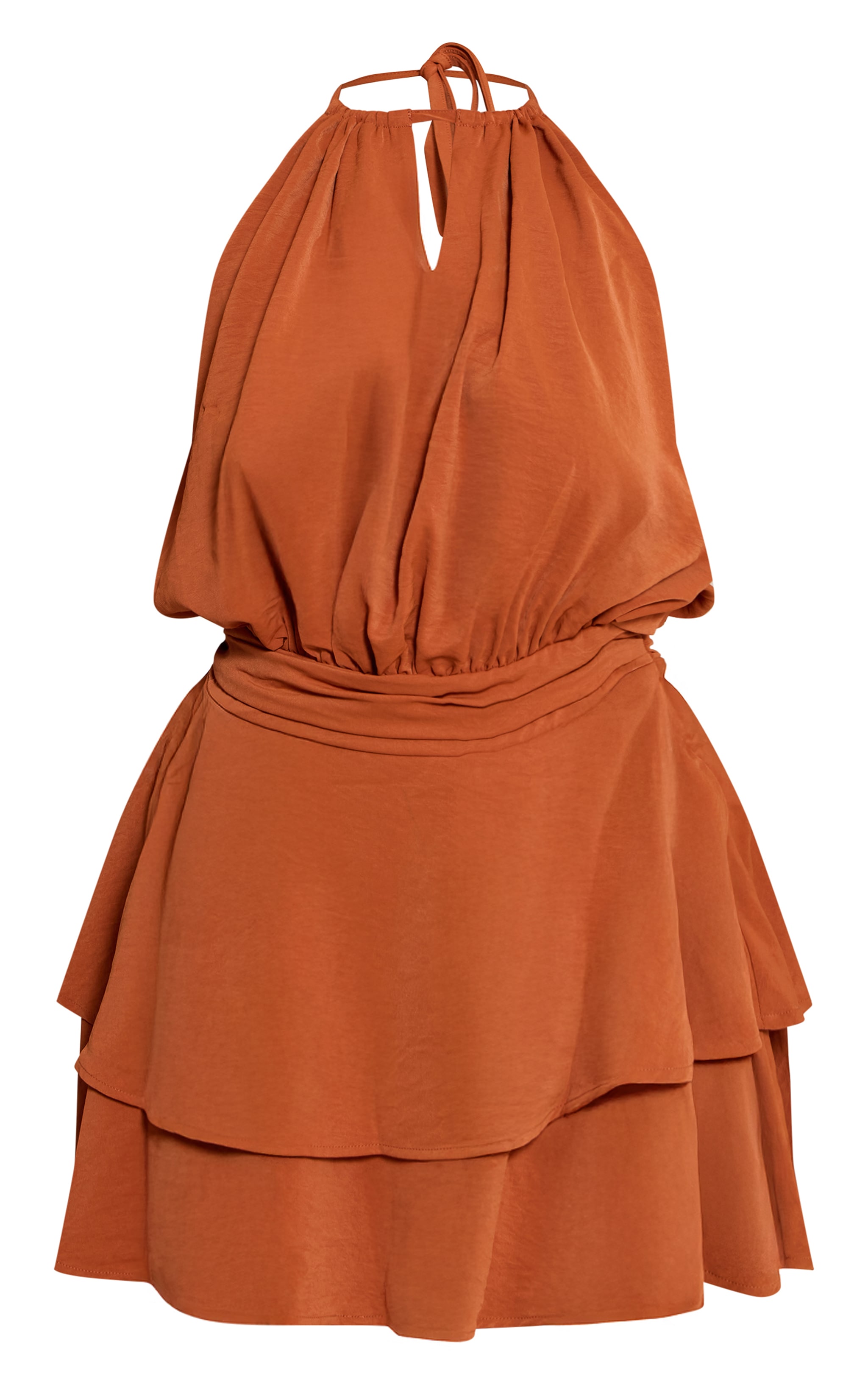 Shape Rust Hammered Satin Tiered Hem Mini Dress image 5