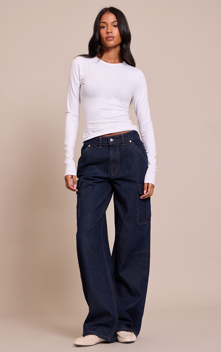 Tall White Crew Neck Cotton Long Sleeve Top image 3