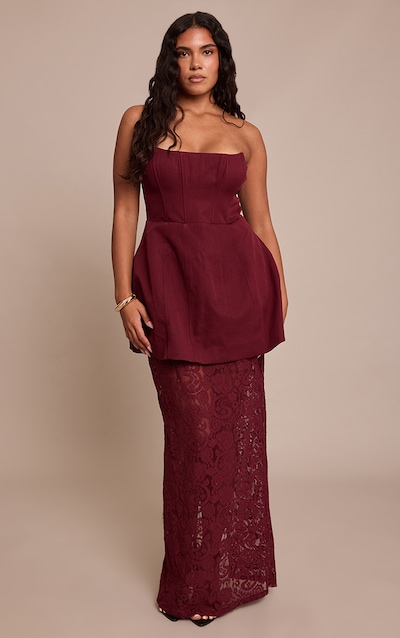 Shape Plum Structured A Line Lace Hem Maxi Dress
