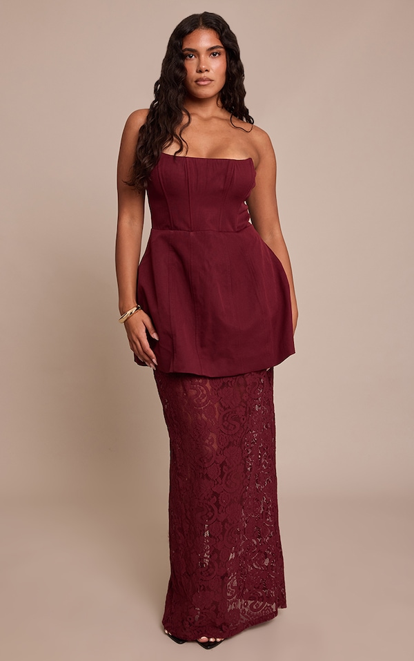 Shape Plum Structured A Line Lace Hem Maxi Dress