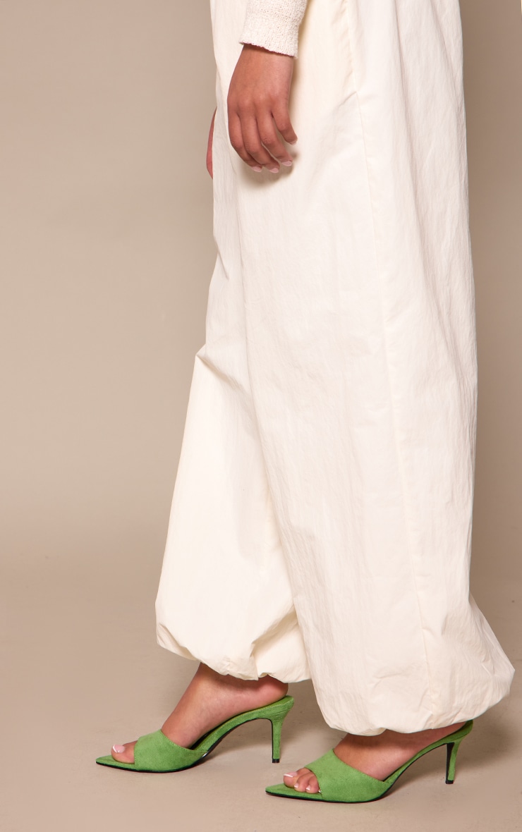 Green Faux Suede Pointed Toe Heeled Mules