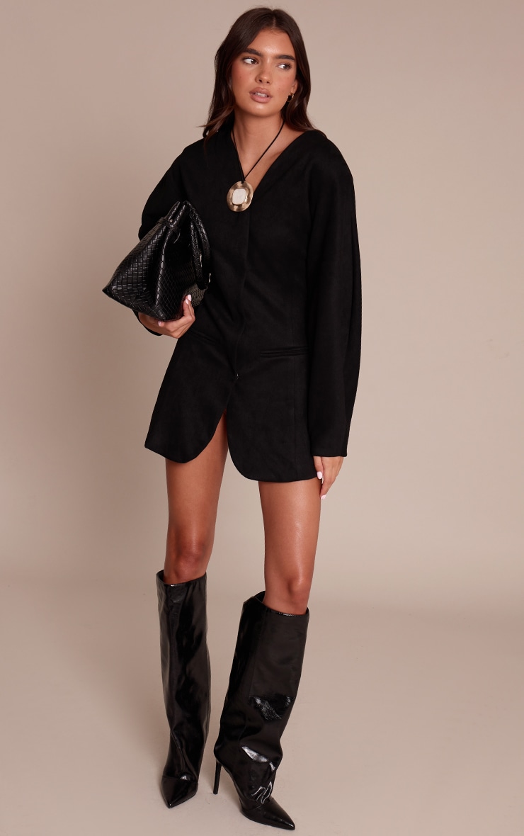 Black Faux Suede Cocoon Sleeve Blazer Dress image 3