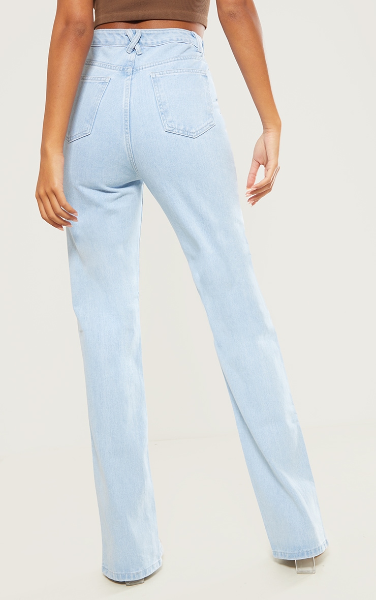 Tall Light Blue Split Hem Jeans With Asymmetric Strap image 3