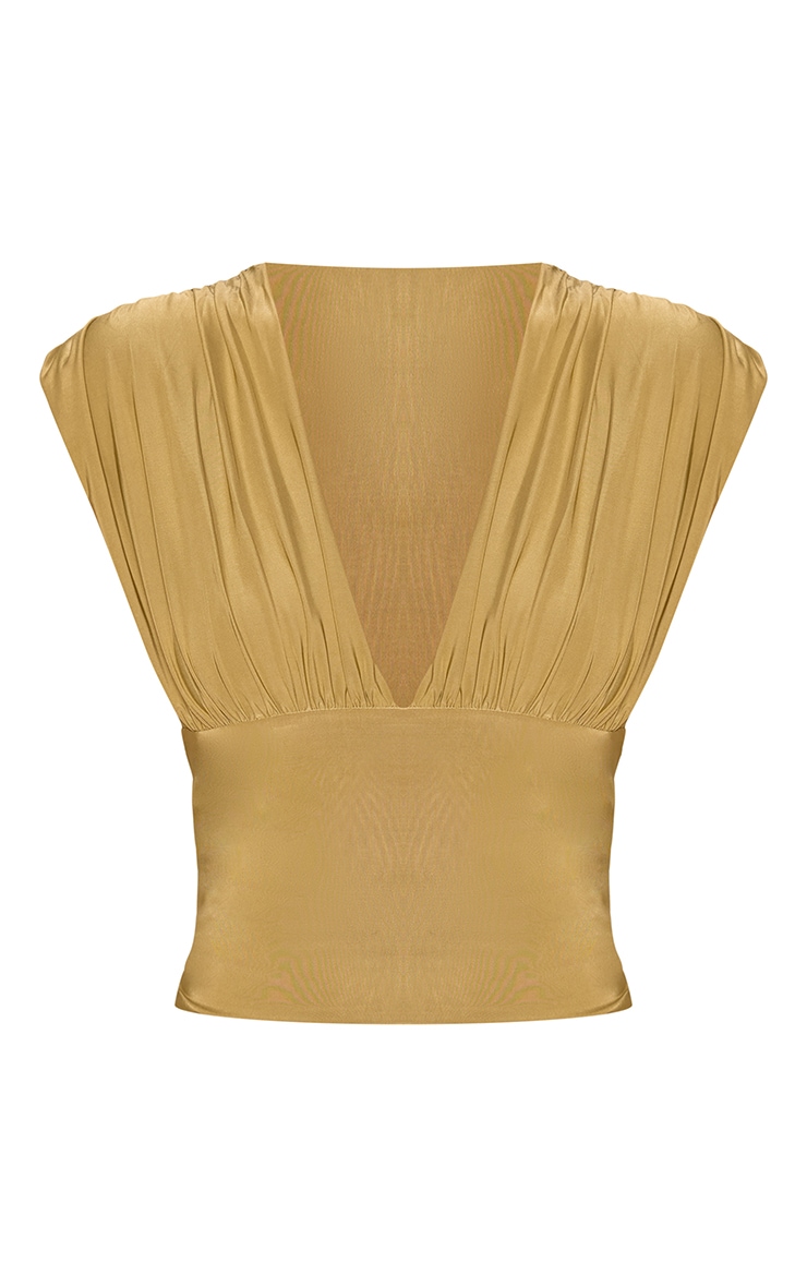 Golden Olive Double Layer Slinky Drape Plunge Long Top image 5