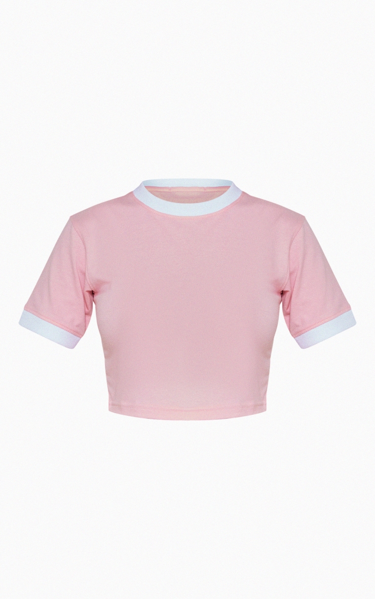 Baby Pink Contrast Rib Crop T Shirt image 5