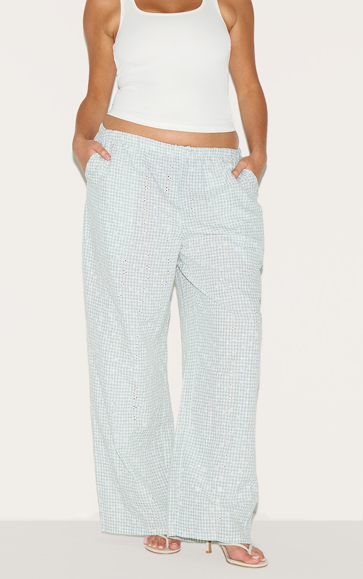 Pantalon Droit Broderie Anglaise Vichy Menthe Grande Taille image 2
