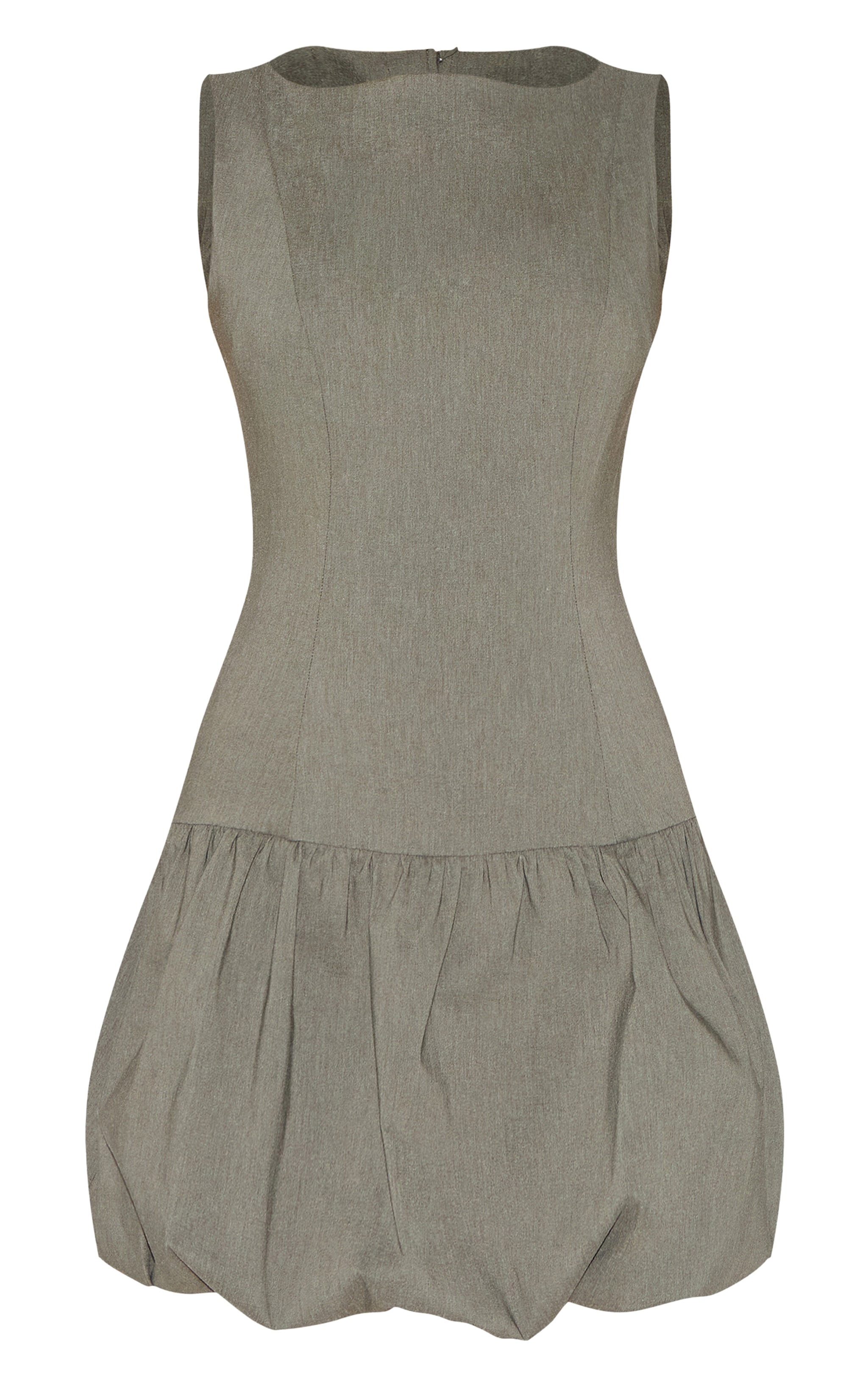 Khaki Stretch Woven Puffball Dress image 5