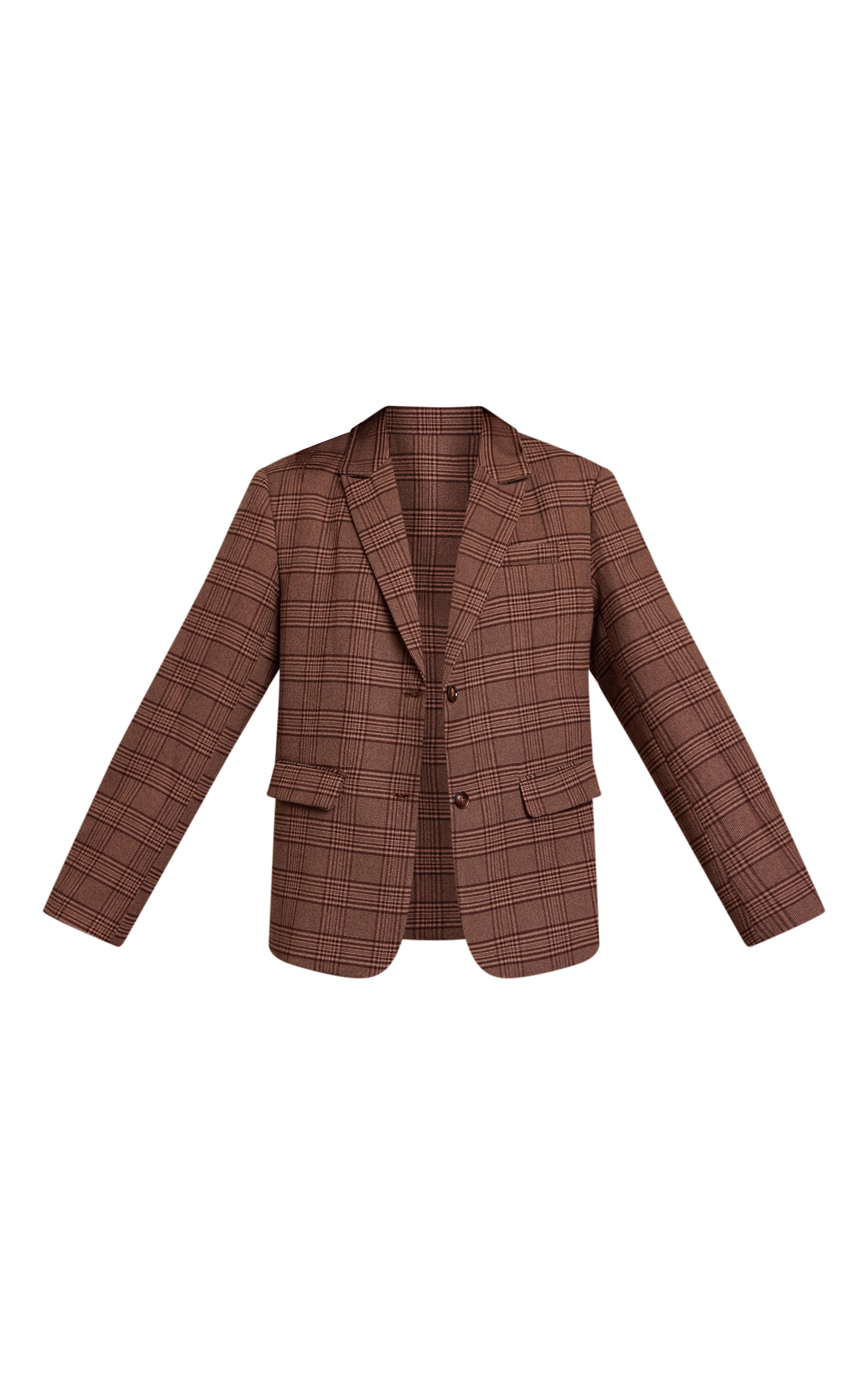 Brown Premium Woven Twill Checked Oversized Blazer image 5