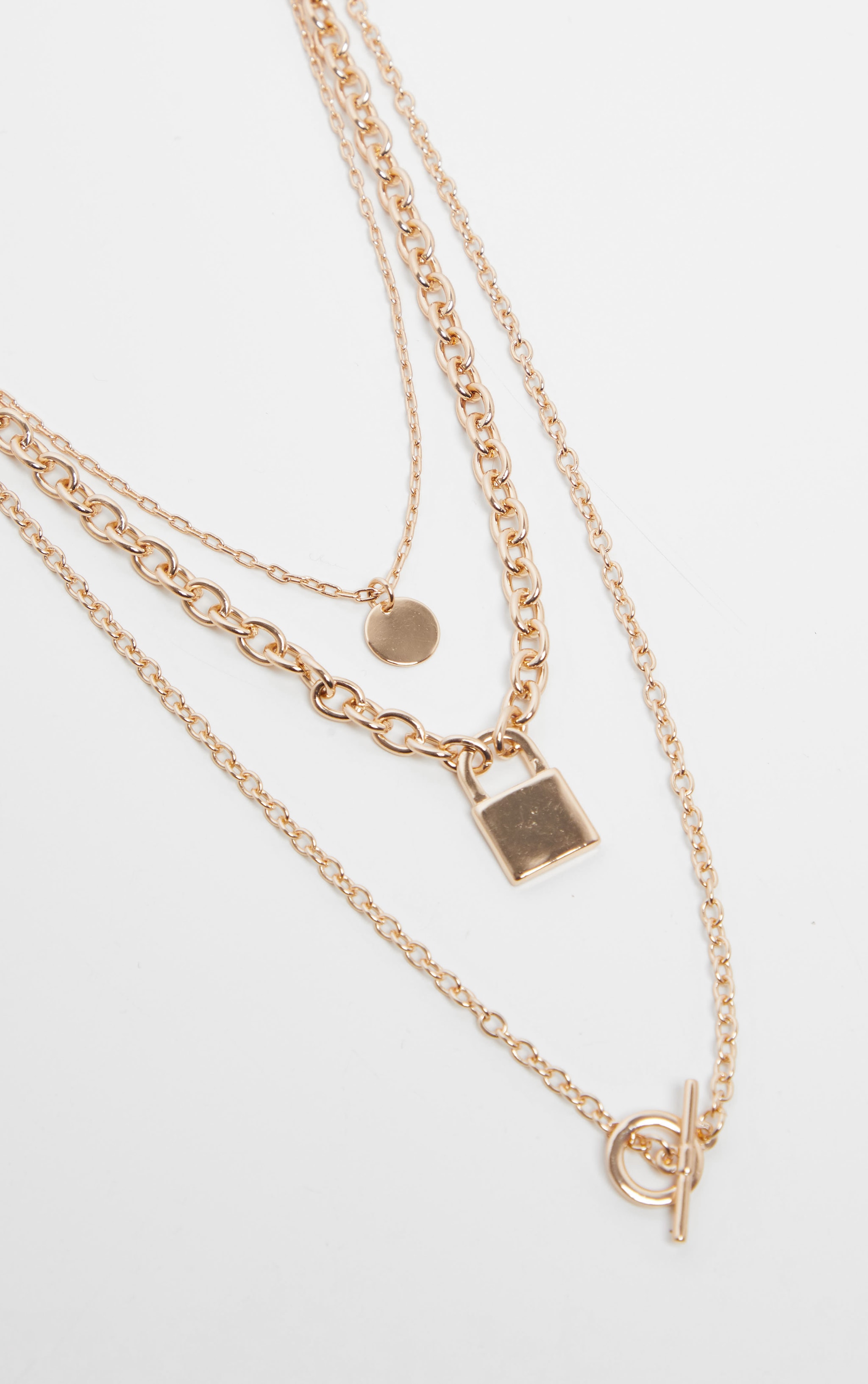 Padlock and T Bar Triple Layering Necklace image 3