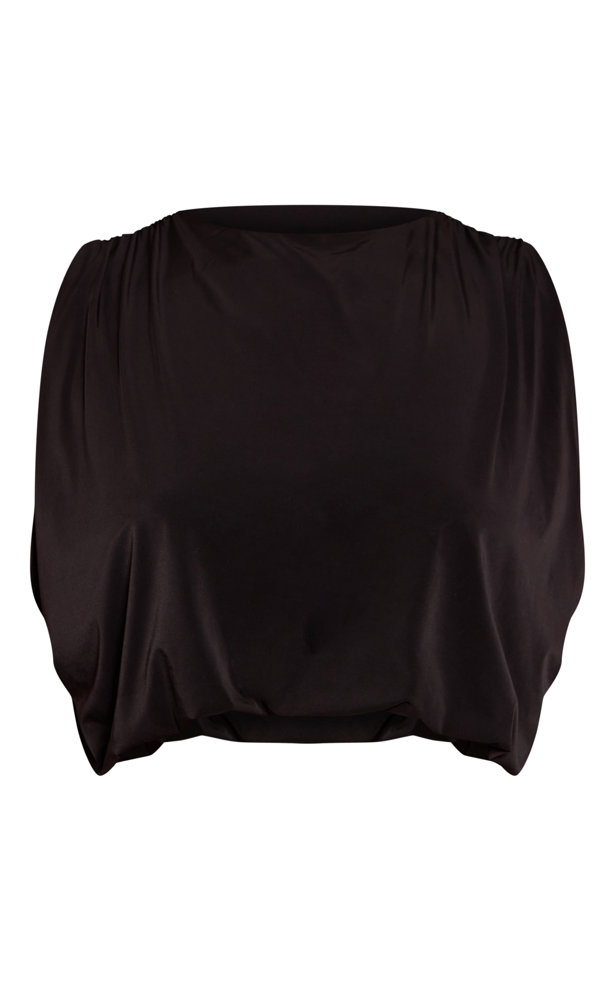Black Double Layer Slinky Drape Ruched Cape Top image 5
