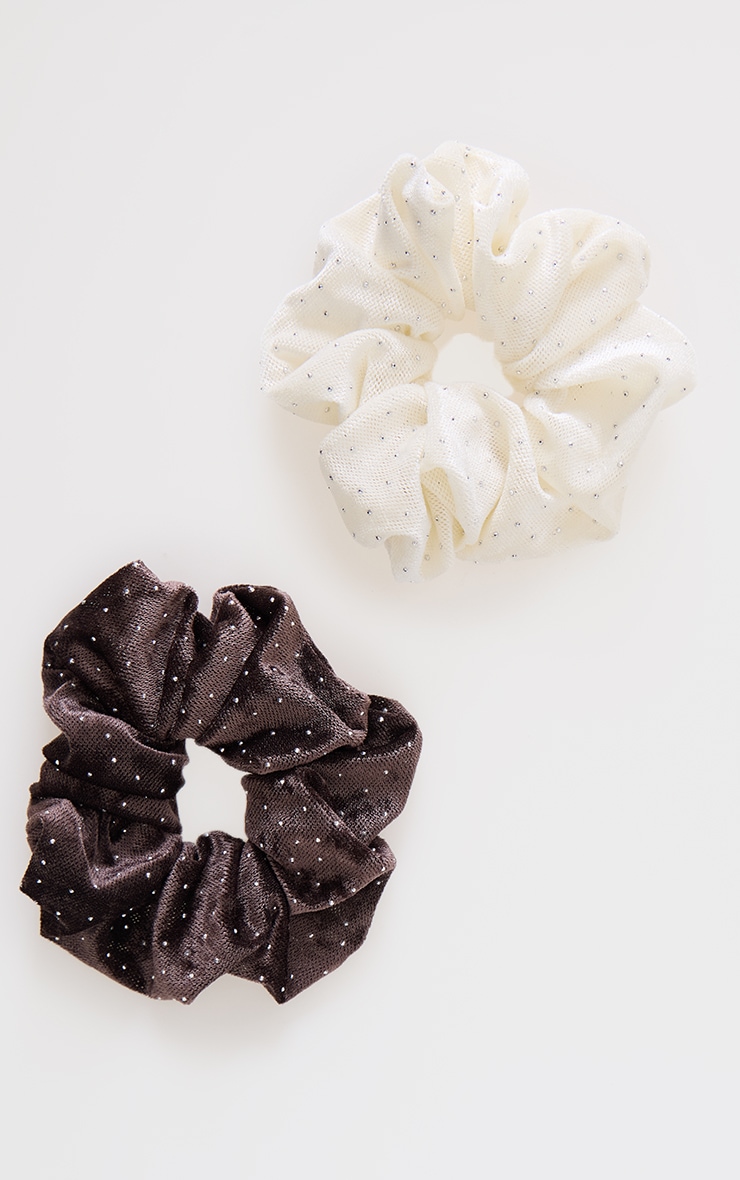 Cream 2 Pack Diamante Scrunchie image 2