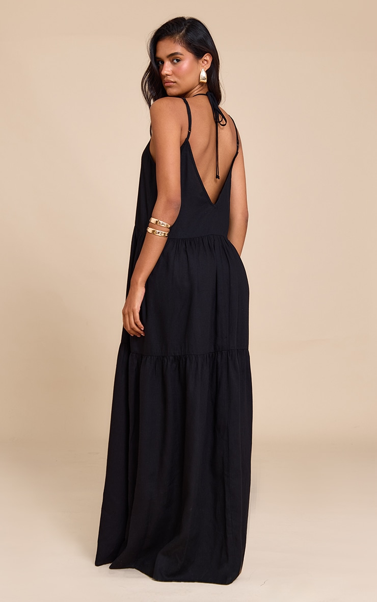 Robe longue noire froncée à bretelles fines image 2
