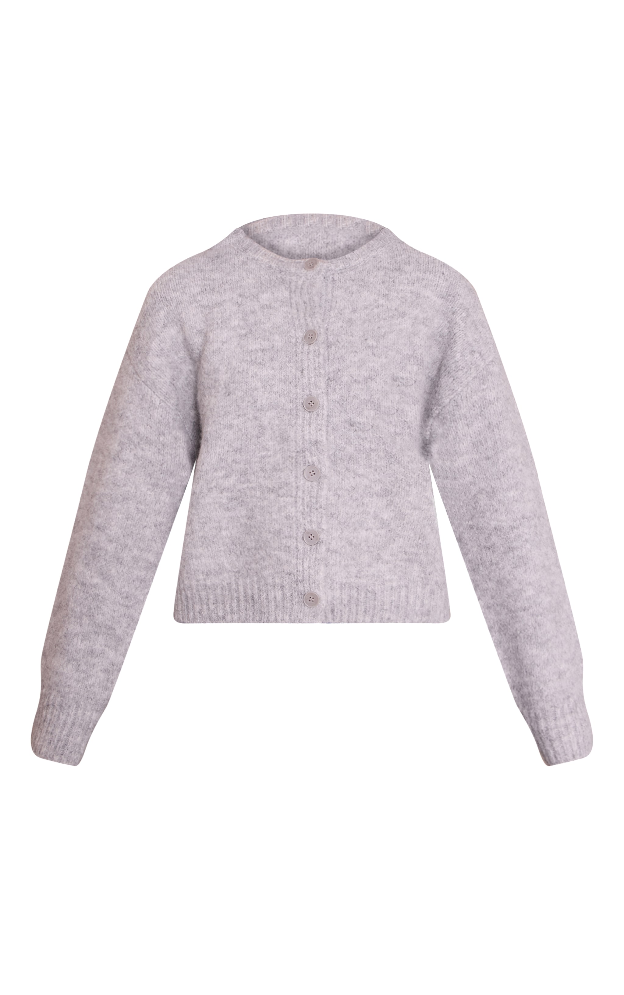 Light Grey Brushed Oversized Detail Round Neck Cardigan image 5