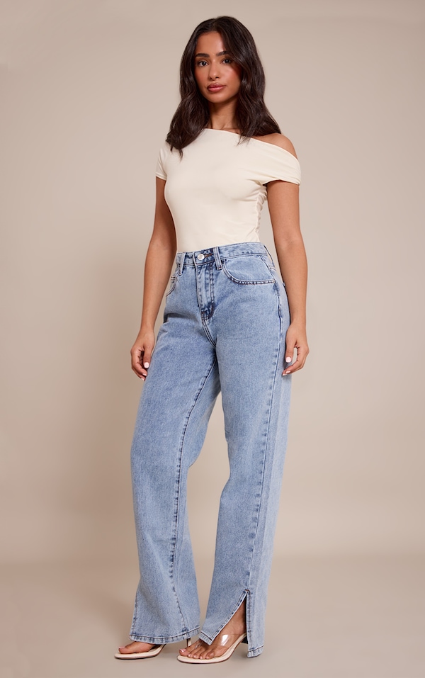 Petite Light Blue Split Hem Jean
