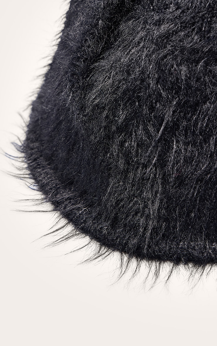 Black Shaggy Fur Bucket Hat image 3
