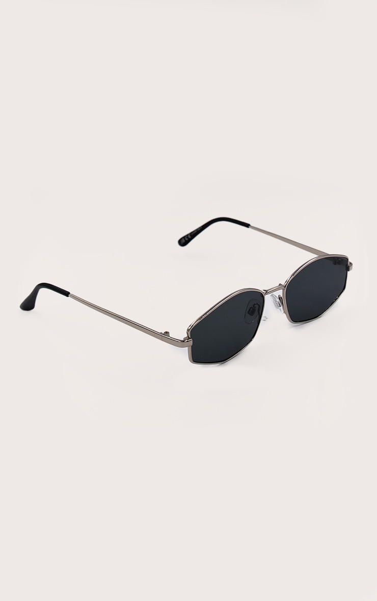Silver Silver Slim Black Round Sunglasses image 3