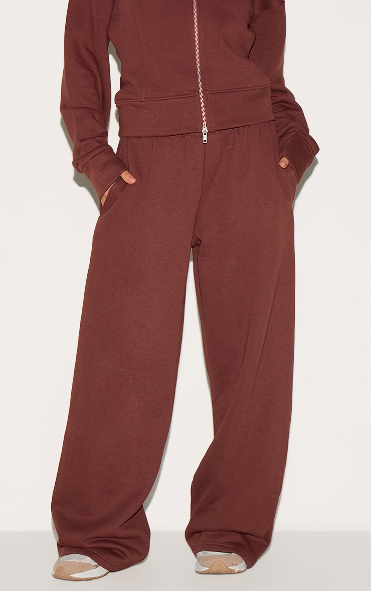 Petite Deep Chocolate Mid Rise Drawstring Wide Leg Track Pants image 2