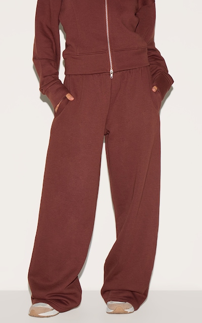 Petite Deep Chocolate Mid Rise Drawstring Wide Leg Sweatpants