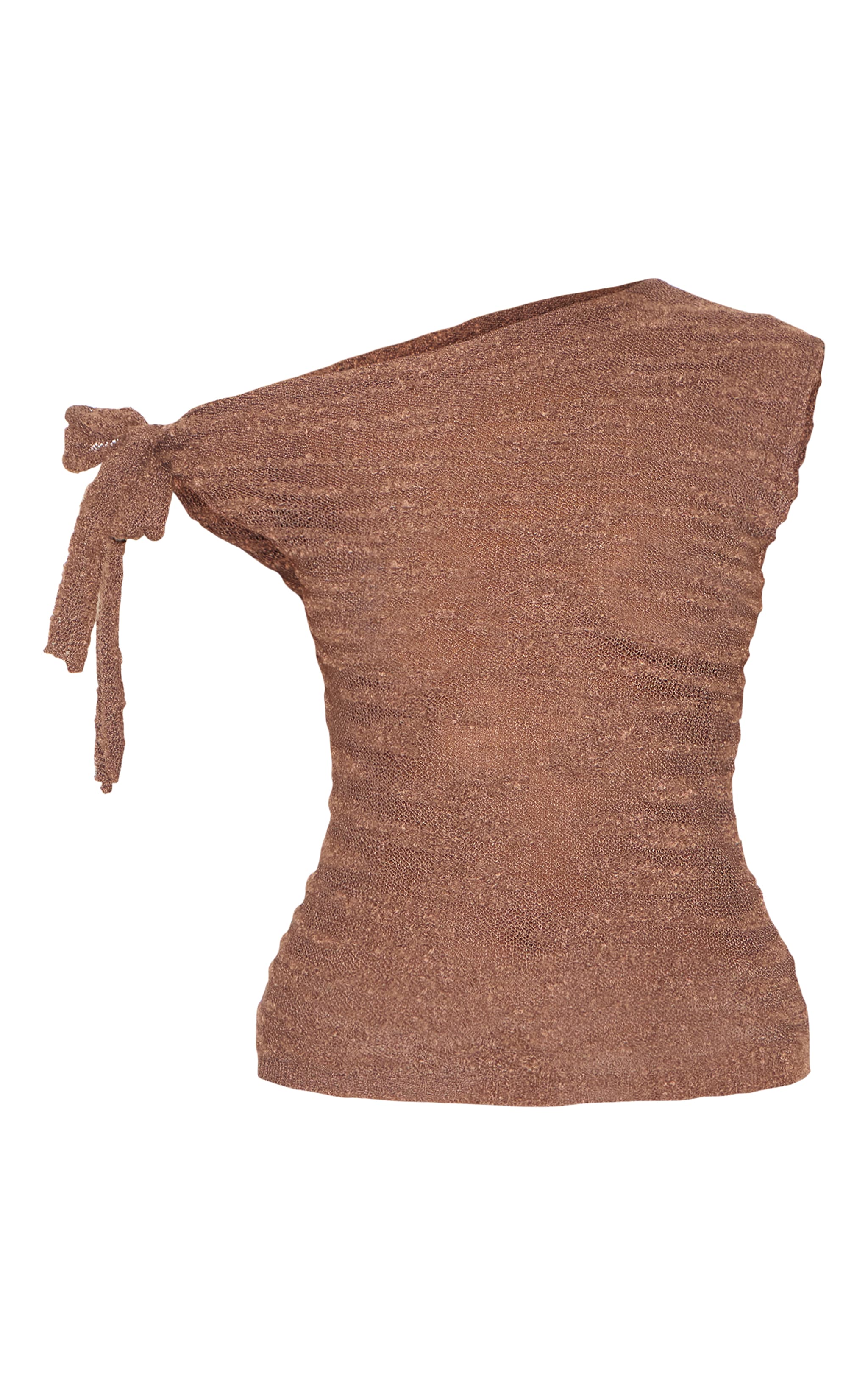 Top en maille style crochet boule chocolat transparente à détail noué asymétrique image 5
