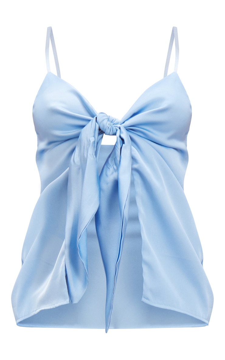 Blue Satin Tie Front Detail Longline Cami image 5