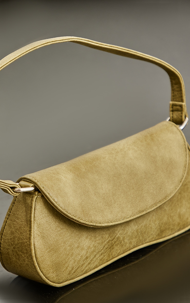 Olive Distressed Slim Curved Shoulder Bag PrettyLittleThing USA