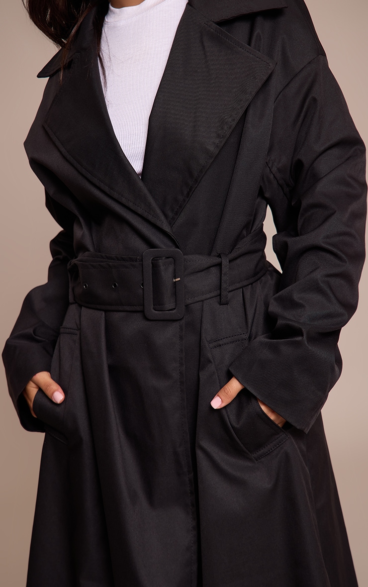 Petite Black Tie Waist Trench Coat image 4