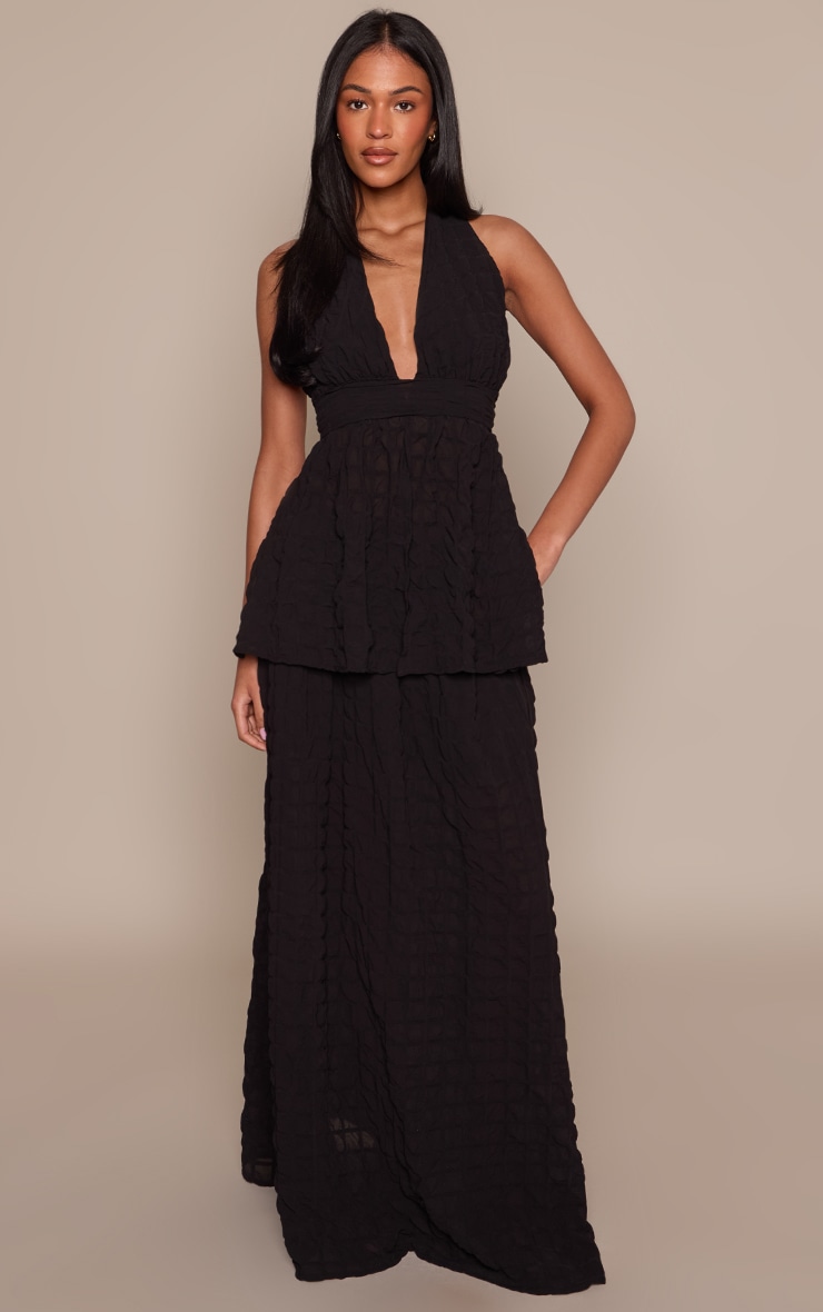 Tall Black Bubble Textured Maxi Skirt