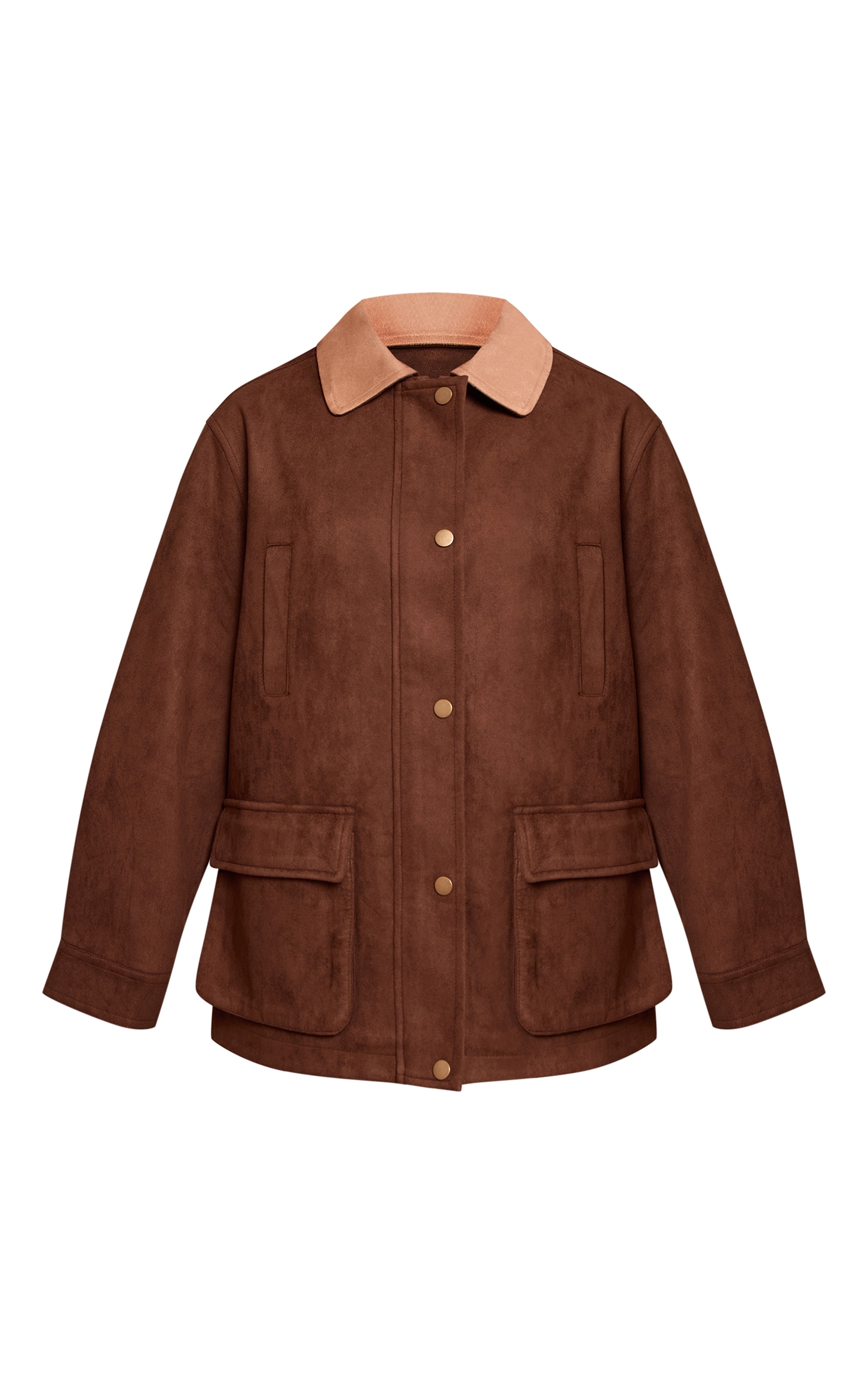 Veste chocolat à col contrastant et poches oversize image 5