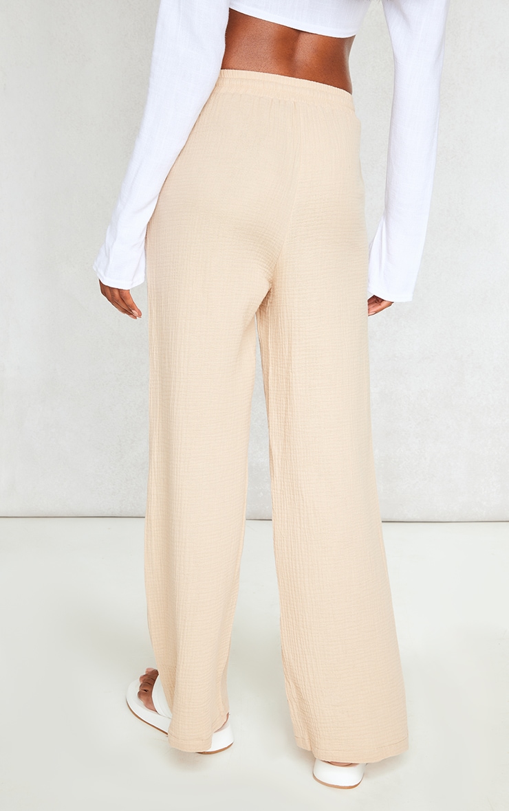 Stone Textured Cotton Cheesecloth Drawstring Waist Pants image 3