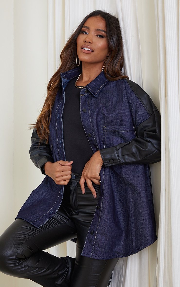 Dark Blue Wash Contrast Denim Coated Shirt