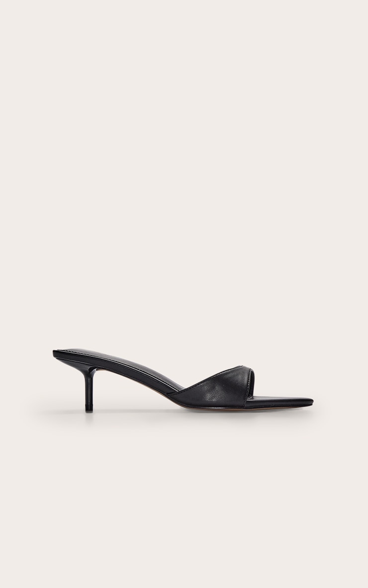 Mules pointues en PU noir à petit talon aiguille et bride fine image 2