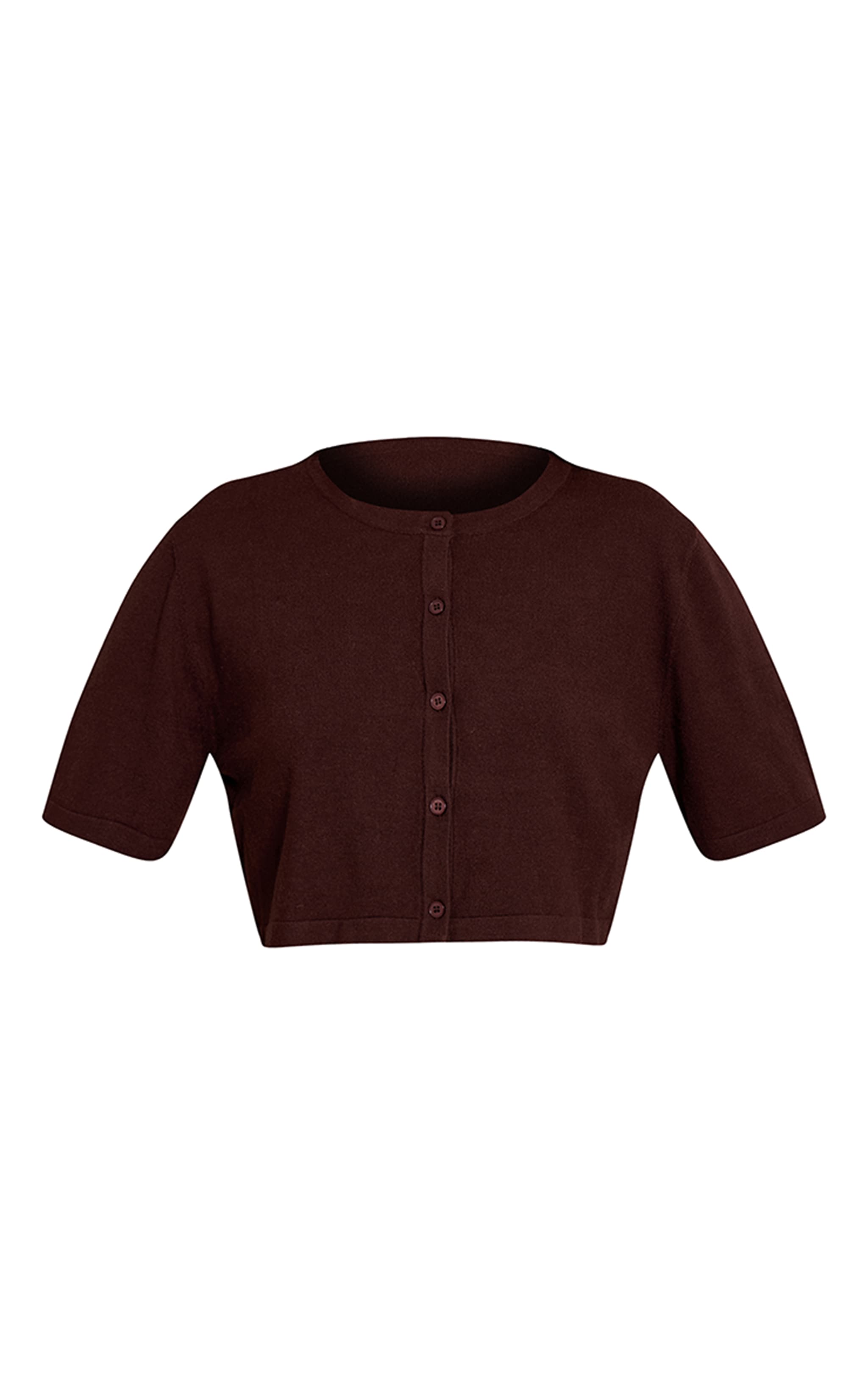 Top en maille tricot fine chocolat à manches courtes et boutons image 5