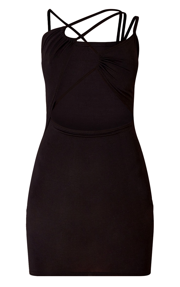 Black Slinky Cross Strap Detail Cut Out Bodycon Dress image 5