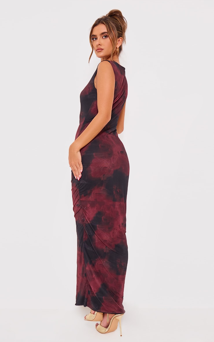 Robe longue en mesh bordeaux fleuri image 2