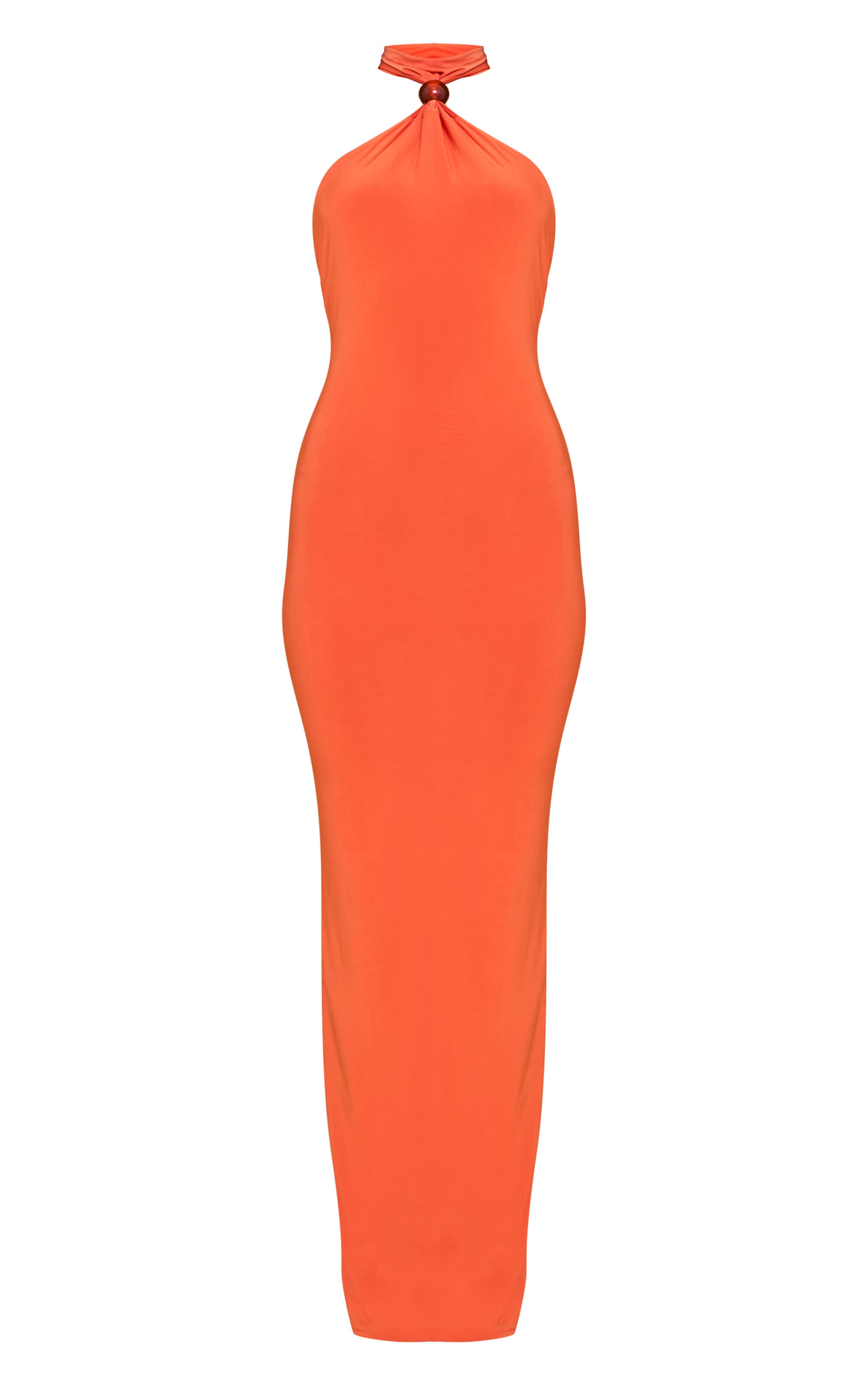 Burnt Orange Slinky Bead Detail Halter Maxi Dress image 5