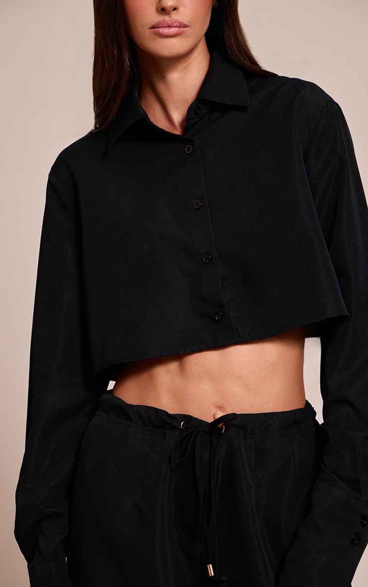 Black Woven Cropped Shirt image 4