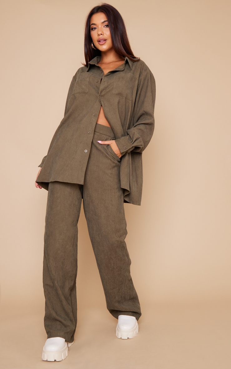 Khaki Corduroy Oversized Boxy Shirt image 3