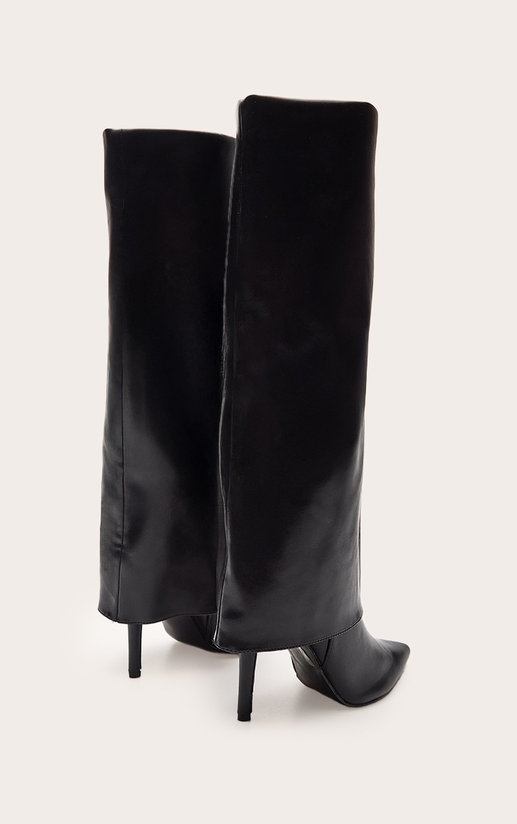 Black Faux Leather Stiletto Foldover Knee High Boot image 4