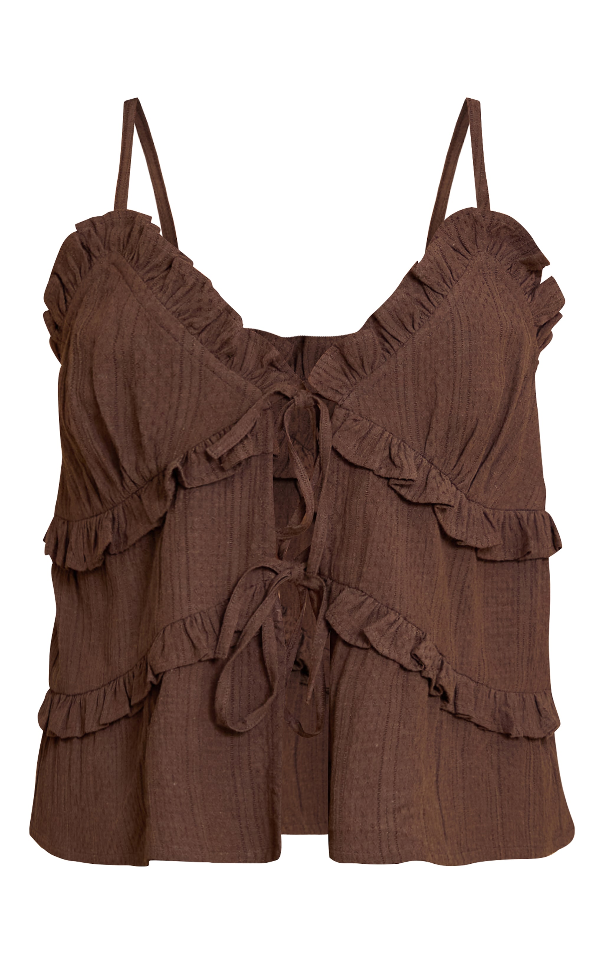 Brown Textured Strappy Cami Top image 5