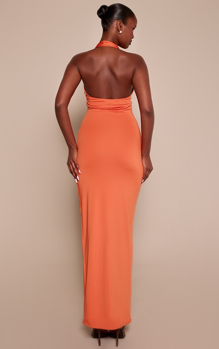 Orange Corset Plunge Drape Maxi Dress image 2
