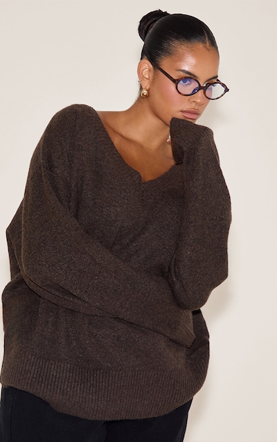 Plus Chocolate Knit V-neck Jumper