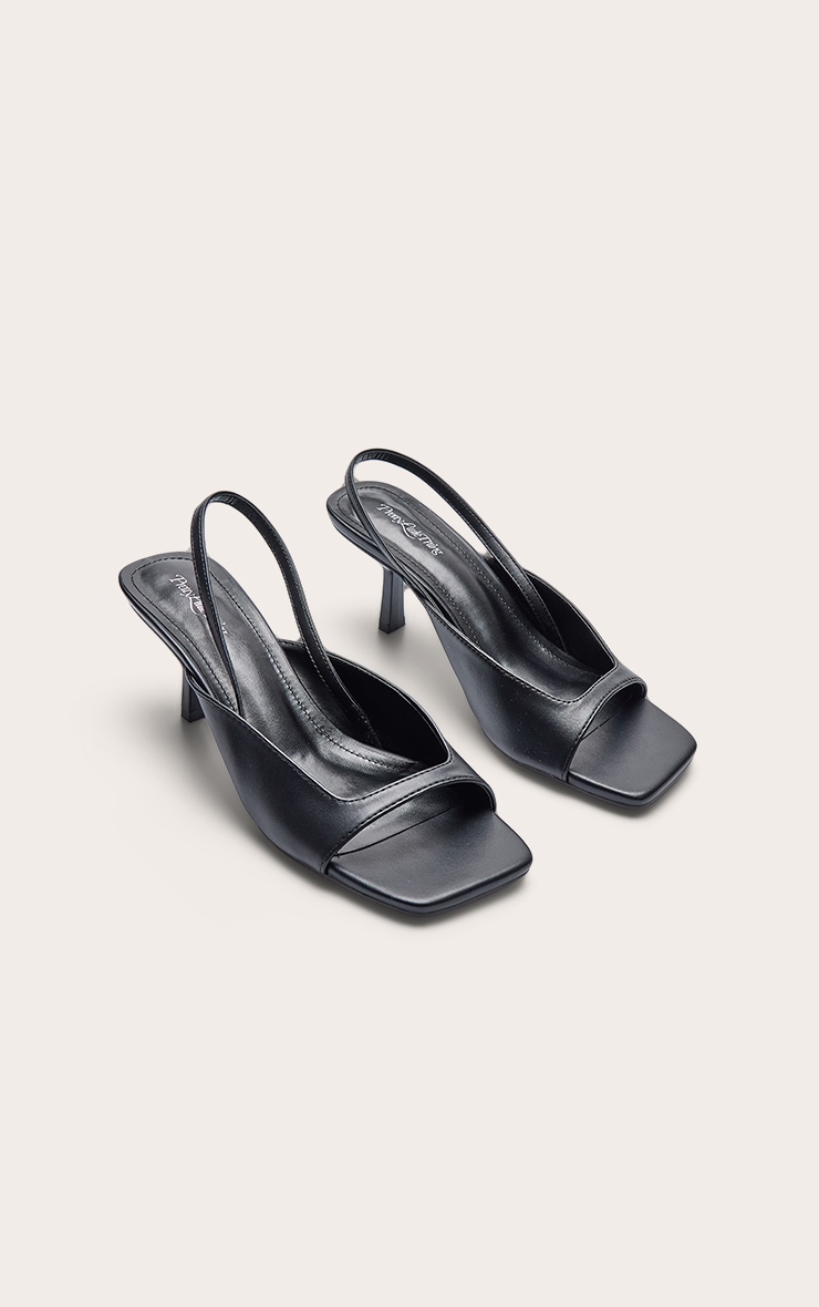 Black Pu Square Toe Sling Back Mid Heeled Sandals image 3