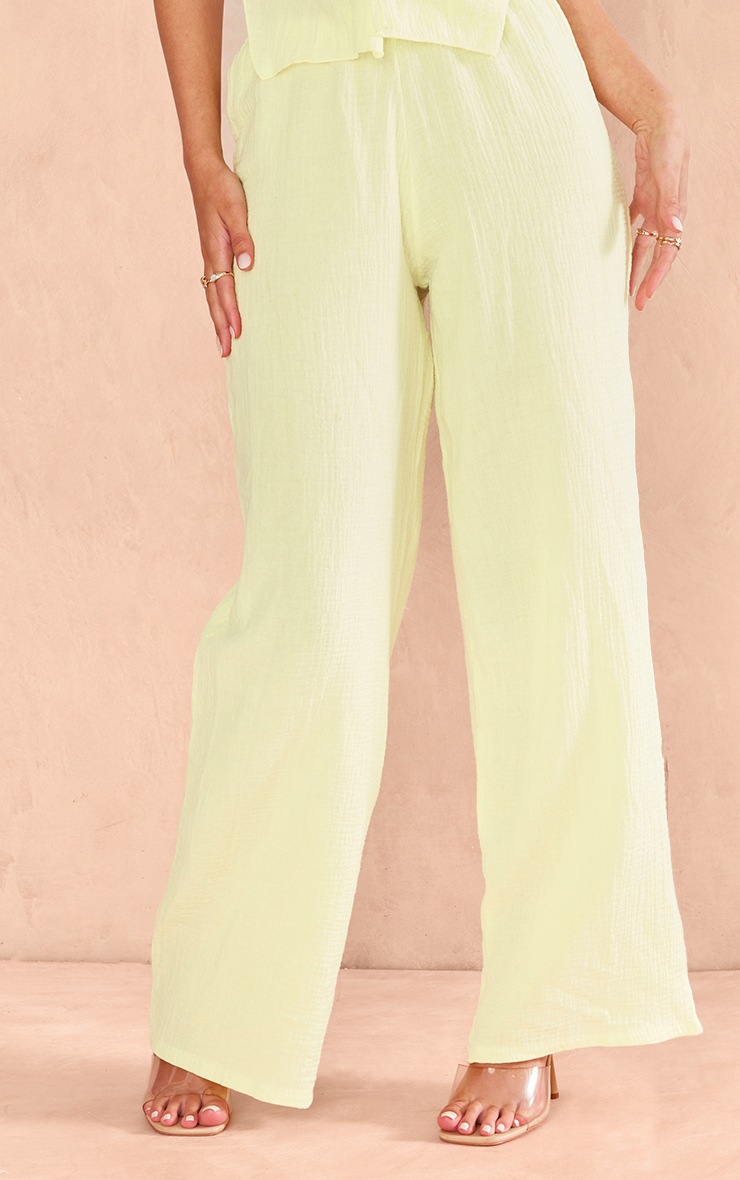 Lime Green Wide Leg Cheesecloth Pants PrettyLittleThing QA