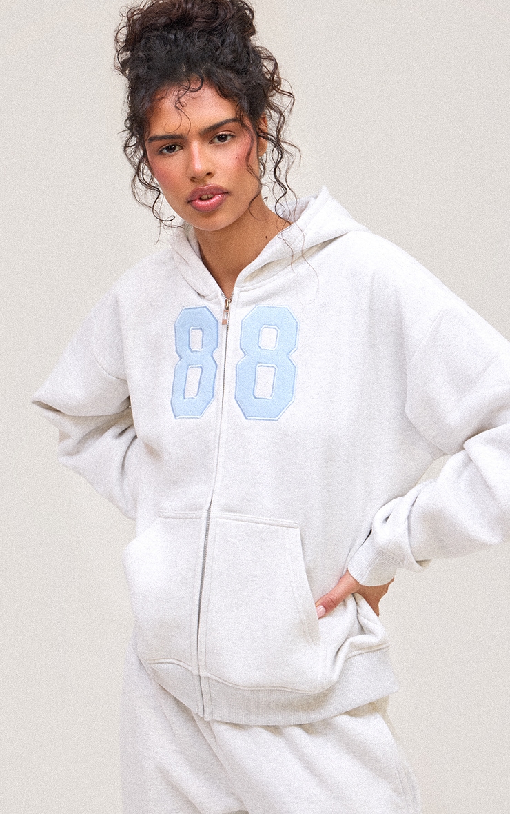 Ash Grey 88 Print Zip Up Hoodie