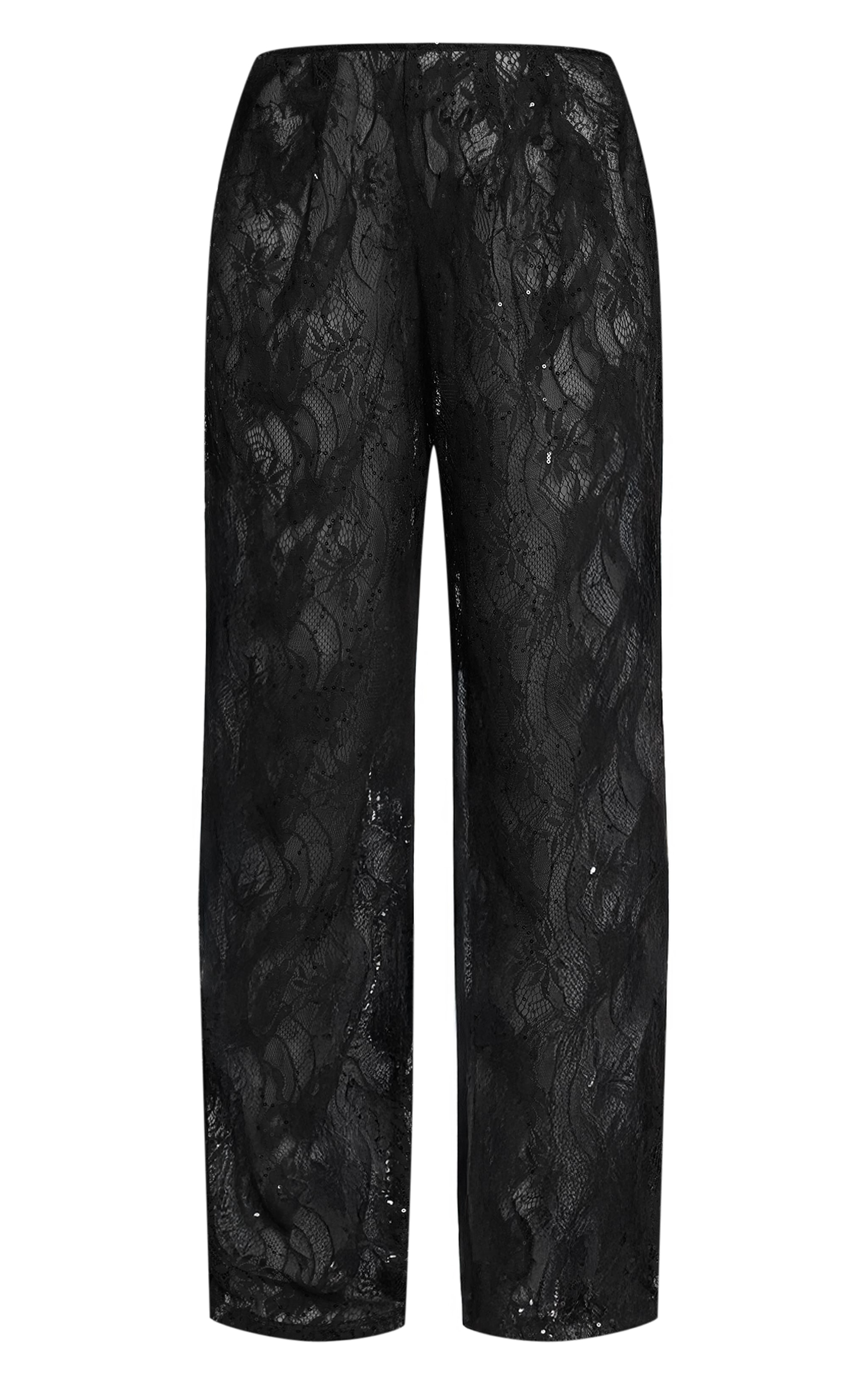 Black Lace Sequin Sheer Pants image 5