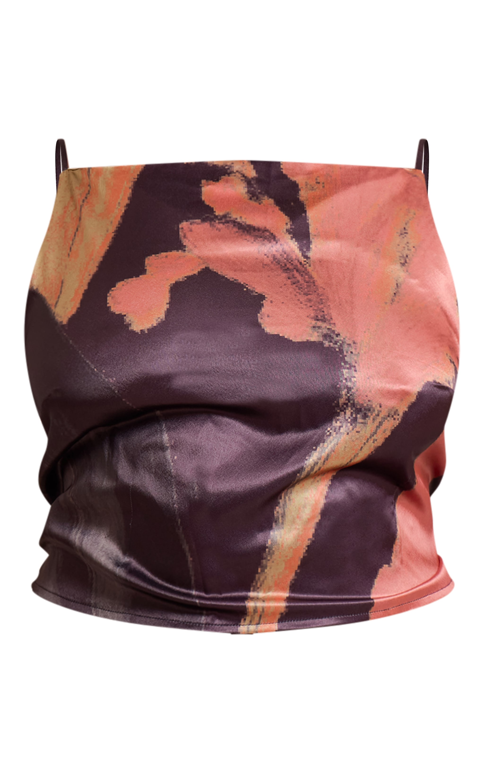 Plus Black Floral Printed Satin Strappy Top image 5