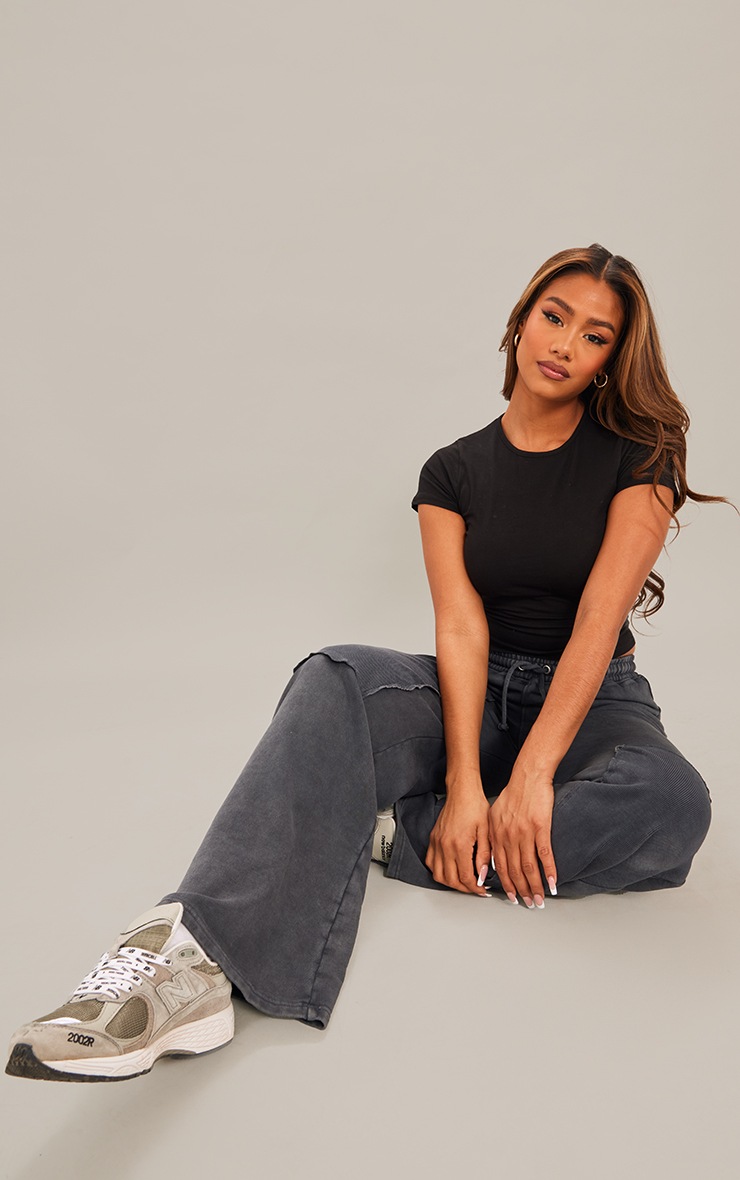 Charcoal Loopback Rib Patch Wide Leg Joggers image 4